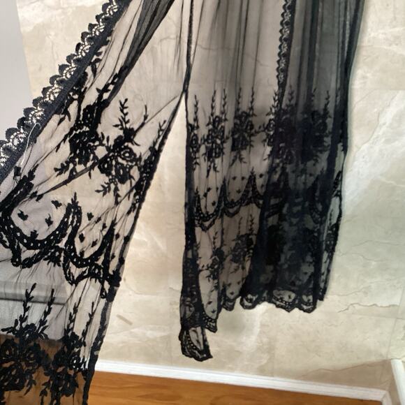Aqua Maxi Duster Kimono Topper Small Black Lace Sheer Stevie Boho 90s Whimsigoth - Picture 7 of 10